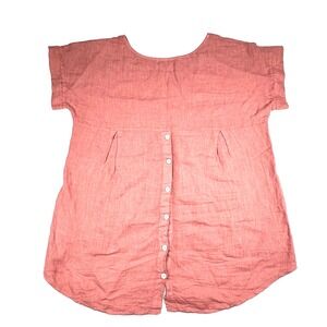 Terzo Millennio Boho Hi-Lo Button Back‎ 100% Linen Blouse Women's S Boxy Italian